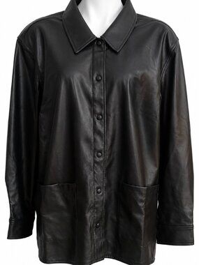 NEW plus size 2X  black jacket. Monroe & Main Faux Leather Snap-Front shacket